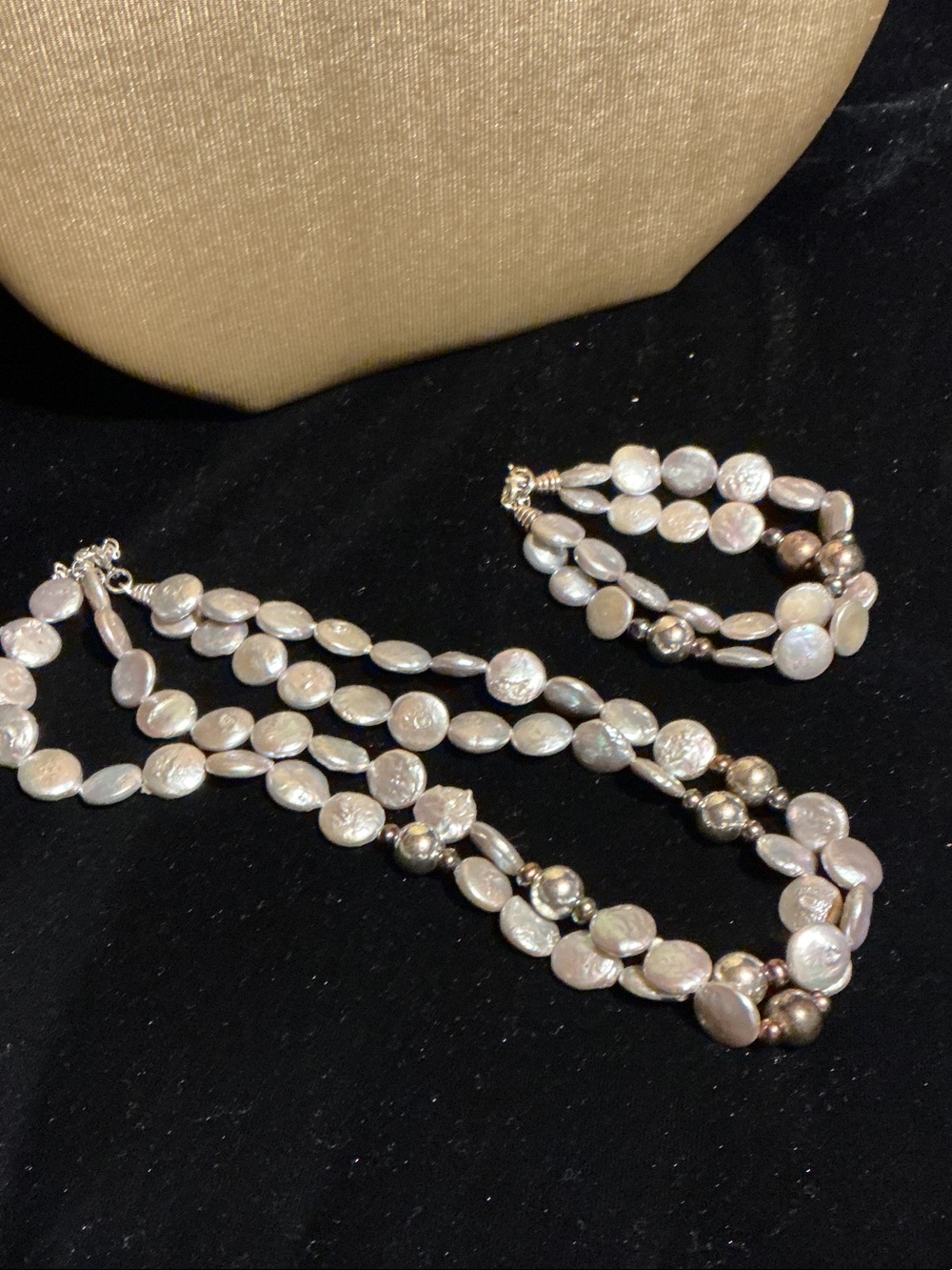 Double Strand Coin Pearl Necklace and Bracelet Set